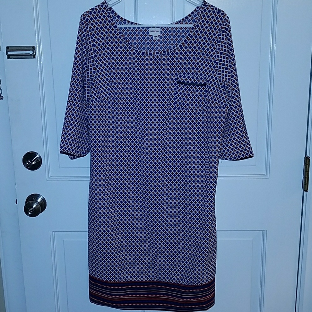 Merona medium red blue dress 3/4 sleeve